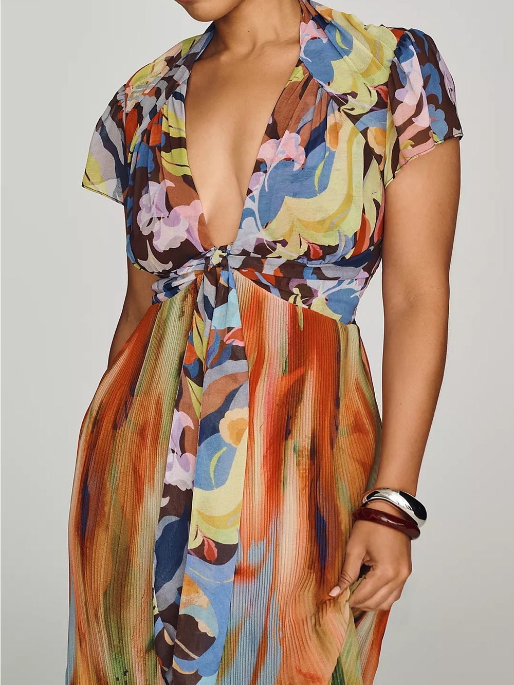 Anthropologie V Neck Tie Maxi Dress